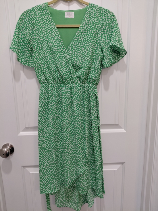 Sienna Sky Dresses & Skirts - Sienna Sky Green and White High-Low Wrap Dress with Flutter Sleeves #0818